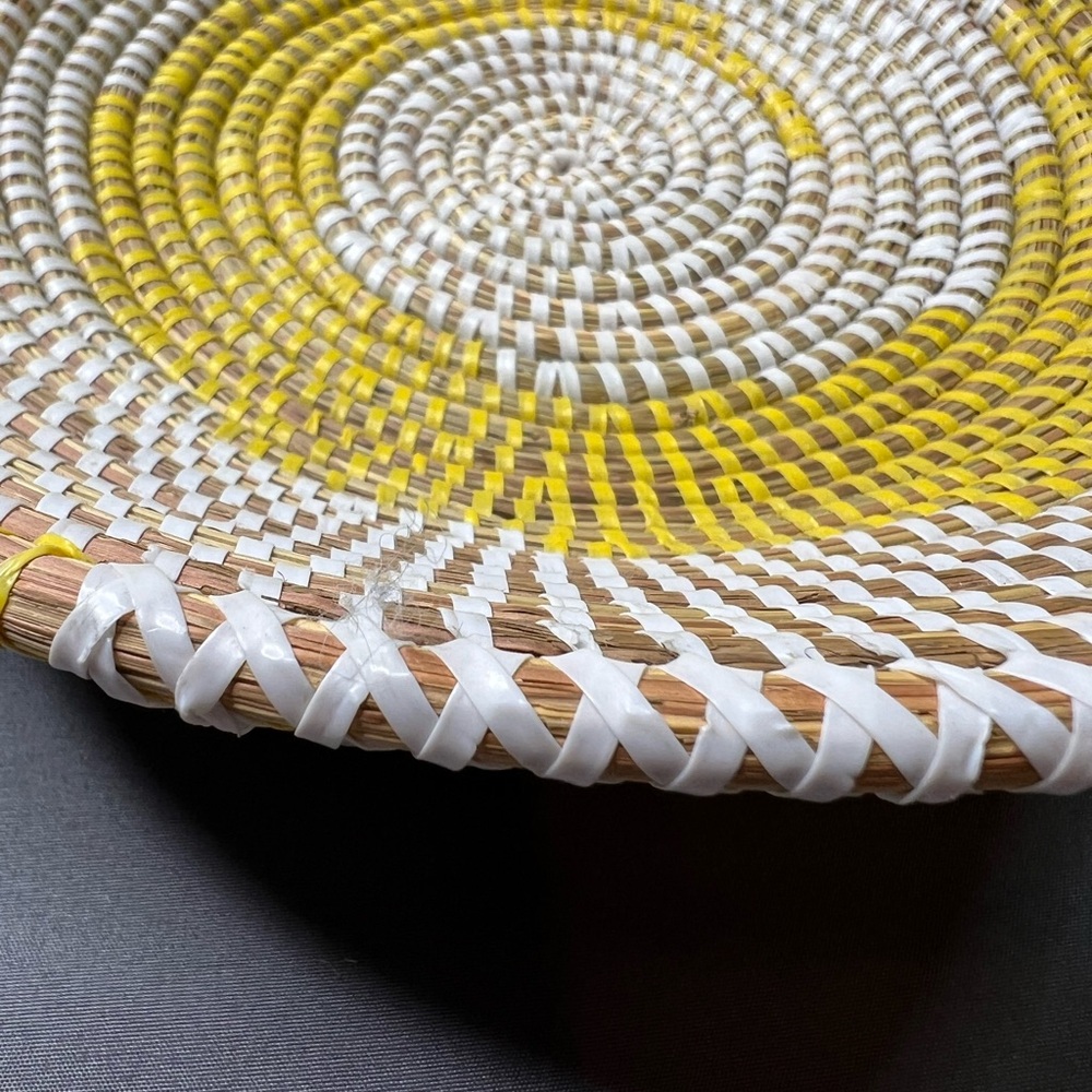 Handwoven Yellow & White Coil Basket Boho Coastal Decor - Picture 6 of 8
